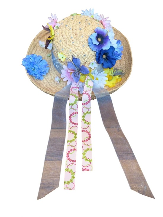 Rare Find! Vintage The Scala Collection Floral Straw Sun Hat w/ Pastel Blooms, S main image 6